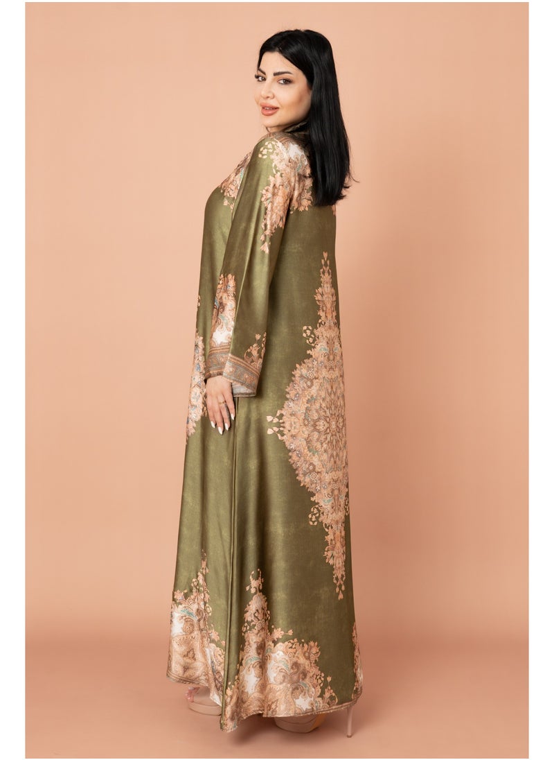 IKKXA - Mandarin Collar Printed Jalabiya IK1011 Green - Image 1