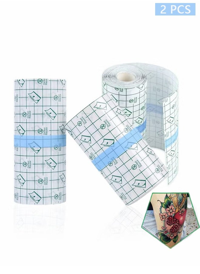 HY Tattoo Aftercare Waterproof Bandages, 5.9" x 4.4 Yard Tattoo Cover Up Tape, Tattoo Supplies Second Skin Transparent Film Protective Clear Sterile and Safe Bandages 2 Rolls (5.9" x 2.2 Yard/Roll)  - Image 1