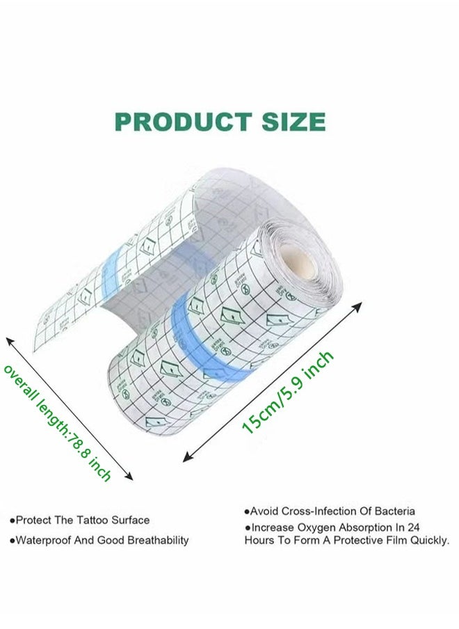 HY Tattoo Aftercare Waterproof Bandages, 5.9" x 4.4 Yard Tattoo Cover Up Tape, Tattoo Supplies Second Skin Transparent Film Protective Clear Sterile and Safe Bandages 2 Rolls (5.9" x 2.2 Yard/Roll)  - Image 2