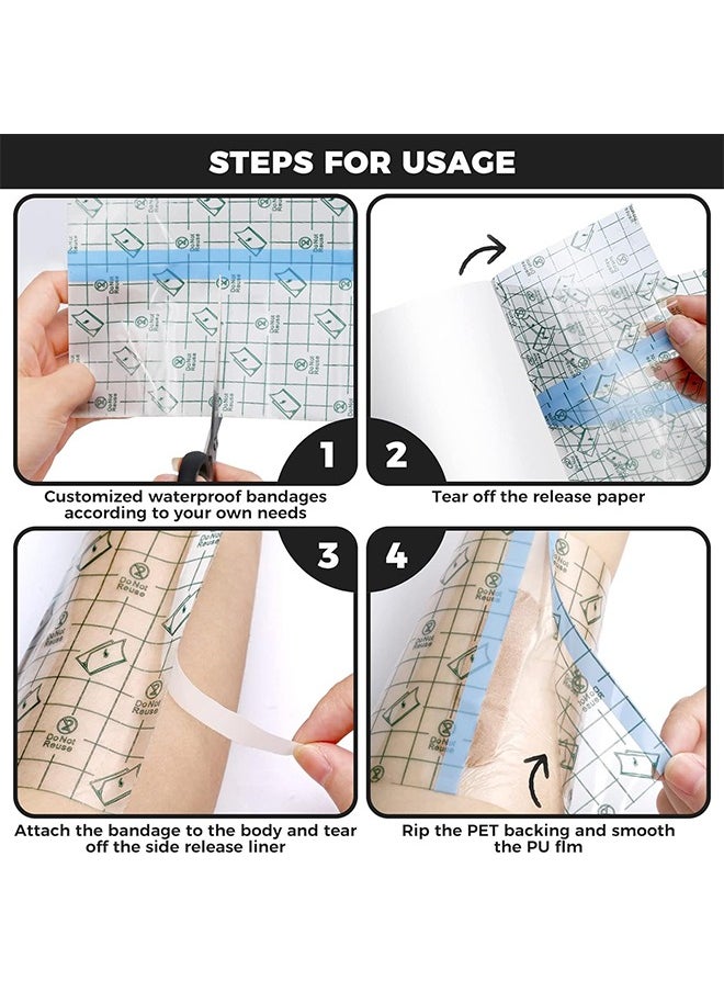 HY Tattoo Aftercare Waterproof Bandages, 5.9" x 4.4 Yard Tattoo Cover Up Tape, Tattoo Supplies Second Skin Transparent Film Protective Clear Sterile and Safe Bandages 2 Rolls (5.9" x 2.2 Yard/Roll)  - Image 3