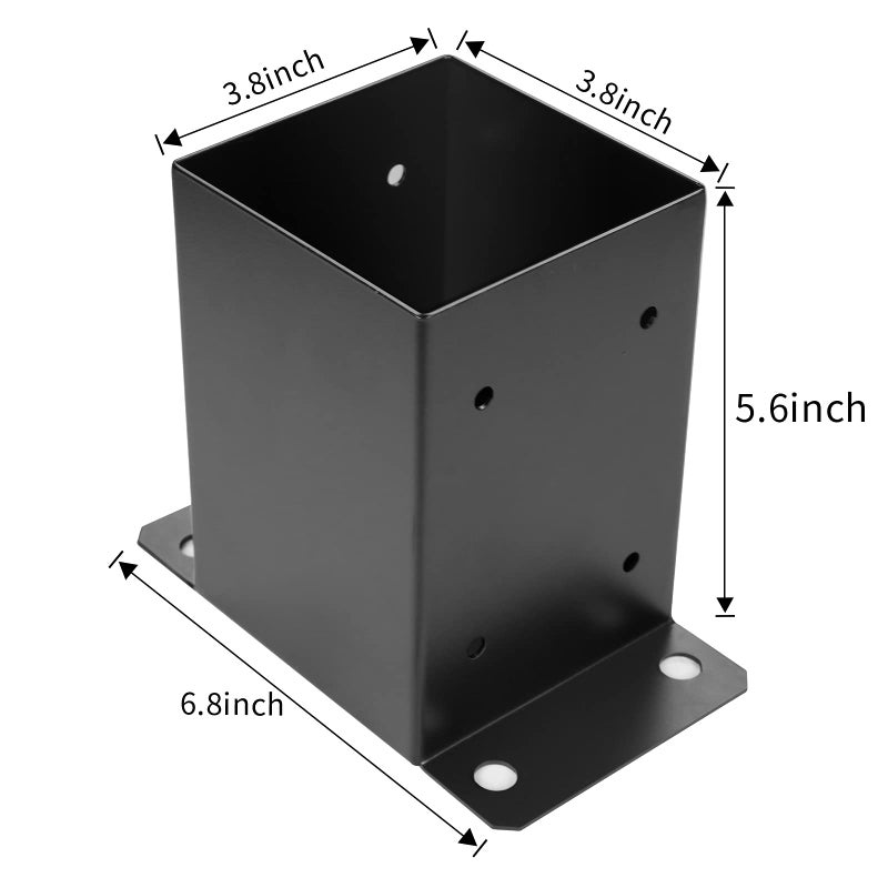 Likeem Likeem 4 x 4 Post Base 4 PCS,Inner Size 3.6"x3.6"Deck Post Base,Heavy Duty Metal Black Powder Coated Post Brackets,for Pavilion Deck Railing Support Deck Base Plate, Support Bolt Down  - Image 2