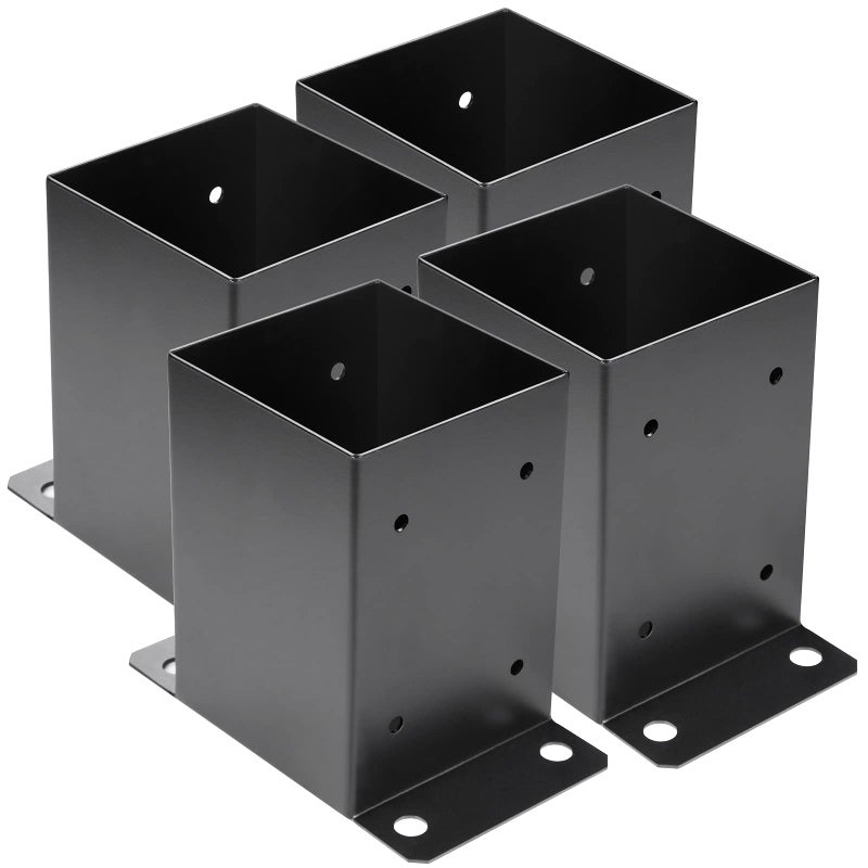 Likeem Likeem 4 x 4 Post Base 4 PCS,Inner Size 3.6"x3.6"Deck Post Base,Heavy Duty Metal Black Powder Coated Post Brackets,for Pavilion Deck Railing Support Deck Base Plate, Support Bolt Down  - Image 1