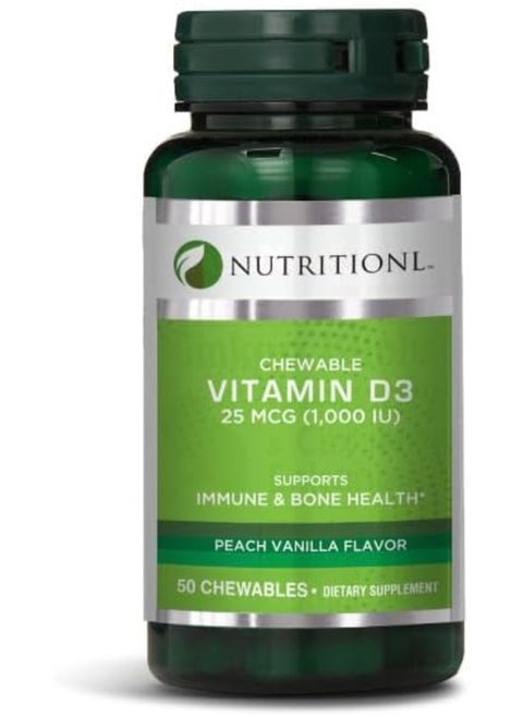 Chewable Vitamin D3 25 Mcg 1000 Iu To Support Immune And Bone Health Peach Vanilla Flavor 50 Chewable