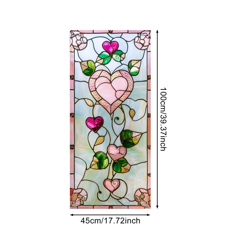 IVN Stained Glass Window Film Pink Heart Floral Design 17.7x39.3 inch Window Privacy Film Stained Decals Static Cling Sun Blocking Decor for Home Office Windows Door Glass Partitions - Image 3