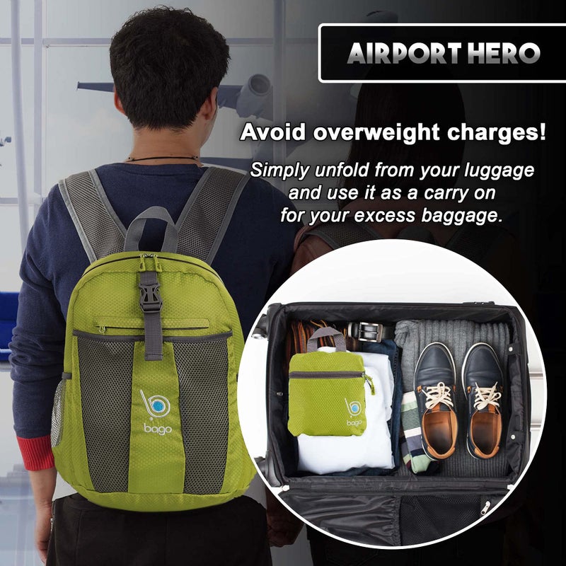 Bago Lightweight Small Hiking Backpack for Women and Men - 25L Travel Day Pack - Foldable Hiking Daypack Ultralight for Camping Outdoor Sports - Day Bag Packable Backpack for Travel (Green) - Image 4