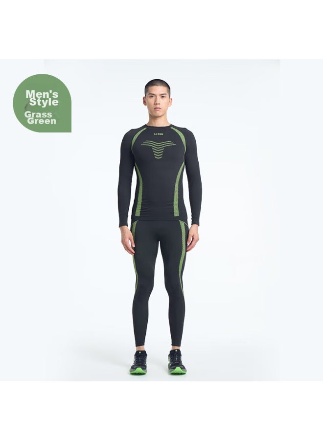 UTO Uto Ski Compression Quick-dry Shirt, Men's Functional Underwear, Outdoor Sports Running Warm Set, Grass Green, L