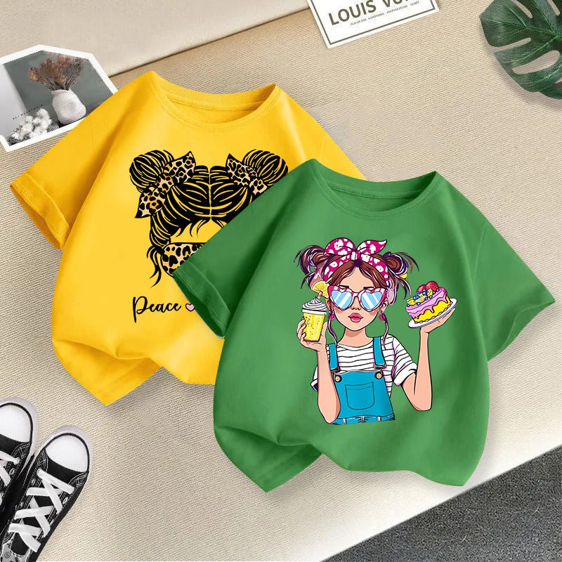 Children'S Clothing Girls' Short-Sleeved 2026 Style Girls' T-Shirt Cotton Fashion Printed Children'S Top Trendy - Image 4