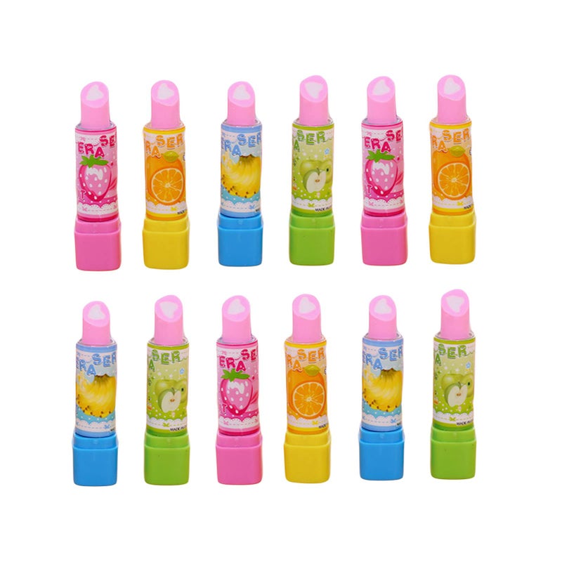 Fevoila 12 Pcs Fruit Lipstick Style Pencil Erasers Lipstick Style Rubbers Retractable Erasers for Party Favors Stocking Fillers Daily Prizes Gift Filling Stocking Fillers Easter Egg Stuffers - Image 2