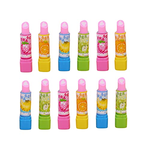 Fevoila 12 Pcs Fruit Lipstick Style Pencil Erasers Lipstick Style Rubbers Retractable Erasers for Party Favors Stocking Fillers Daily Prizes Gift Filling Stocking Fillers Easter Egg Stuffers - Image 1