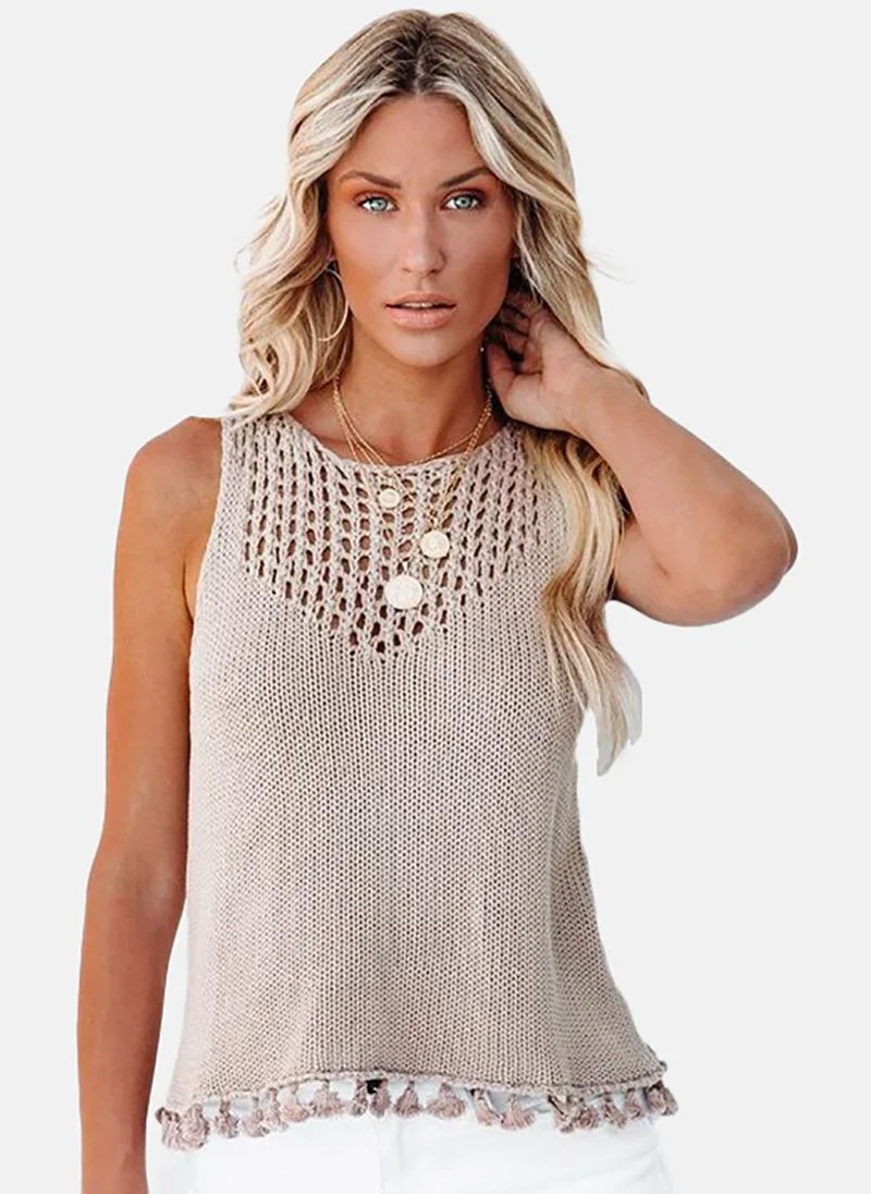 YUNIQEE Women Self Design Round Neck Acrylic Top