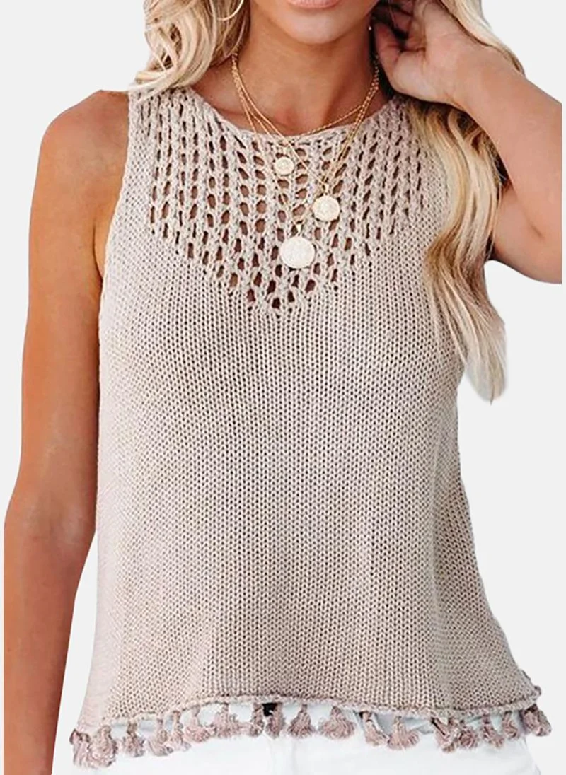 YUNIQEE Women Self Design Round Neck Acrylic Top