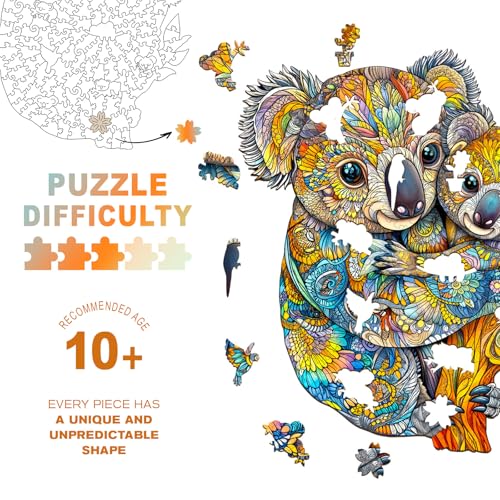 Purdicra Wooden Puzzles for Adults Koala Family Wooden Jigsaw Puzzle Unique Animal Shaped Wood Puzzles Adult Christmas Birthday Gifts for FriendsFamily Home Decor 85 73in 100pcs - Image 5