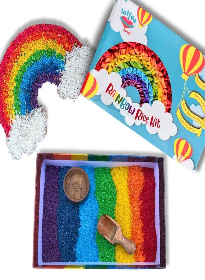 Lattooland Rainbow Rice for Sensory Play Activity Set with 2 Wooden Tools & DIY Rainbow Making Activity | Sensory Learning Kit for Toddlers | Taste-Safe Colored Rice | Montessori Toy for Kids Age 3+