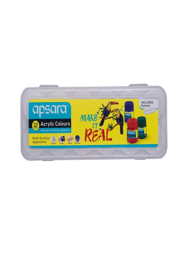 Apsara Acrylic Colour 12 Shades Kit |12 Colours x 10 ml | Multicolour & Multi-Surface | Non-Toxic & Safe Colours | Brilliant Colours | Use for Artists, Children, Boys & Girls