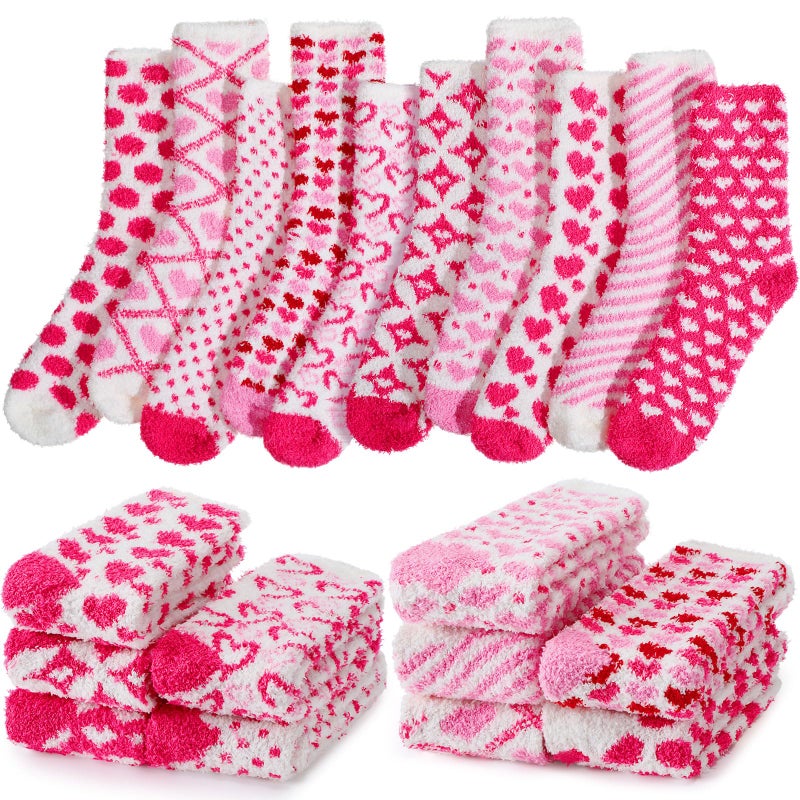 Berlune 10 Pairs Socks for Women Cozy Fuzzy Thick Warm Sleep Winter Soft Socks Mother's Day Birthday Gift for Women Mom(Heart,Pink) - Image 1