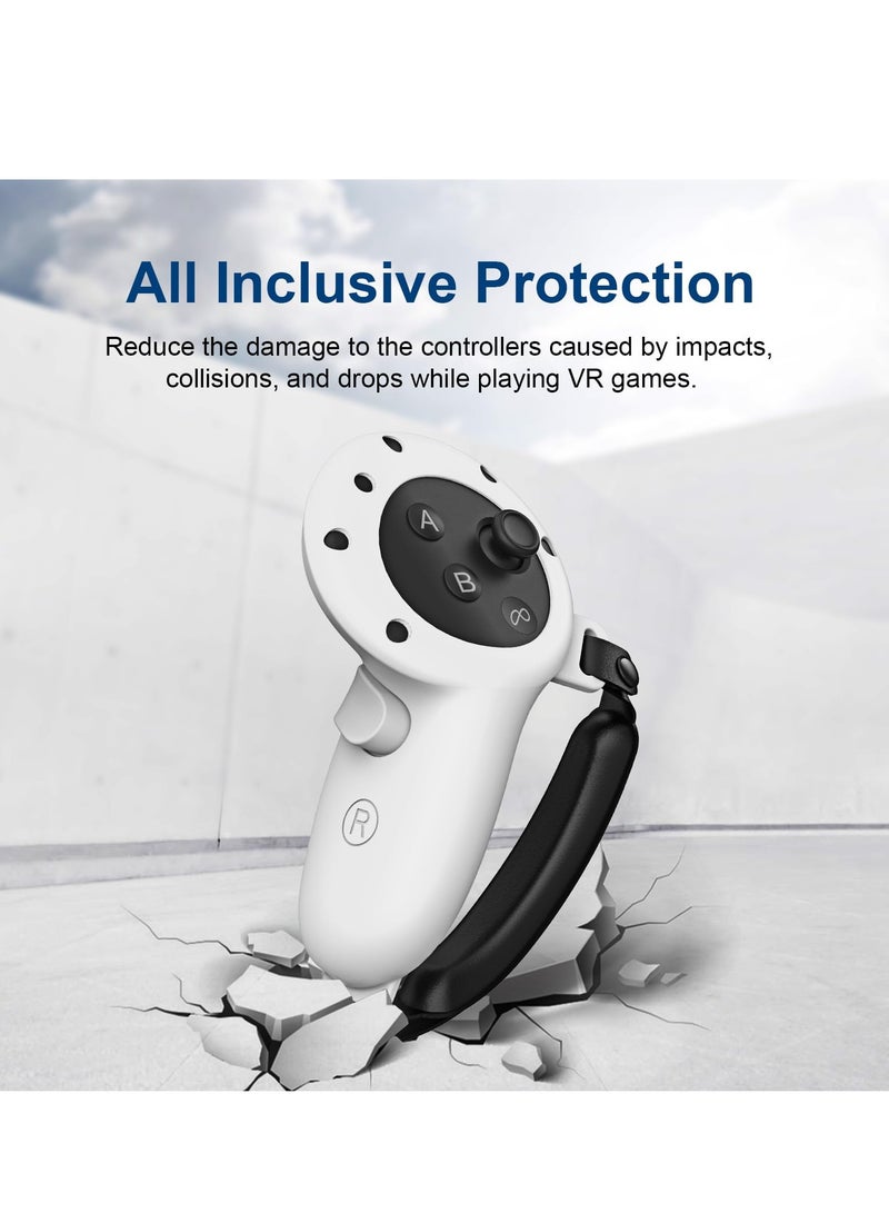SYOSI Controller Grips for Oculus Quest 3 Comfortable Silicone Cover with Adjustable Controller Hand Straps 2Pcs Rocker Cap and Joystick Protection Reserve Precise Hole Positions White - Image 4