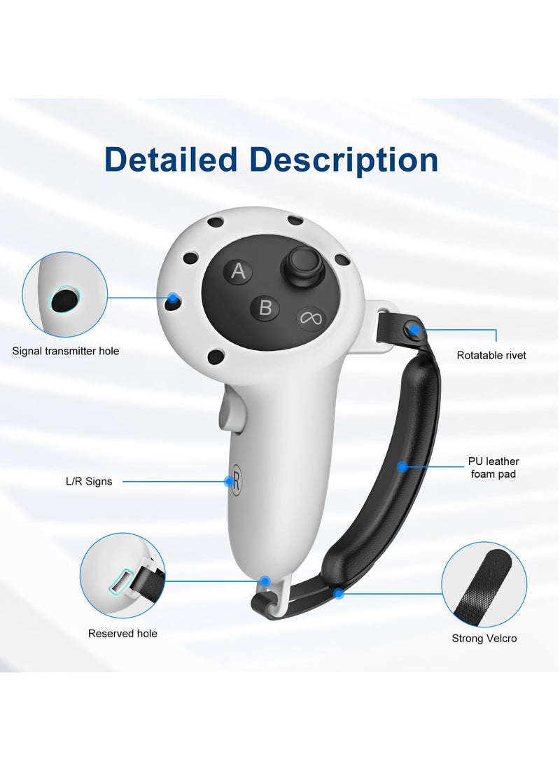 SYOSI Controller Grips for Oculus Quest 3 Comfortable Silicone Cover with Adjustable Controller Hand Straps 2Pcs Rocker Cap and Joystick Protection Reserve Precise Hole Positions White - Image 3