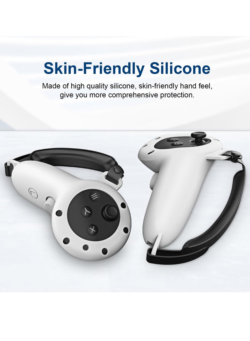 SYOSI Controller Grips for Oculus Quest 3 Comfortable Silicone Cover with Adjustable Controller Hand Straps 2Pcs Rocker Cap and Joystick Protection Reserve Precise Hole Positions White - Image 2