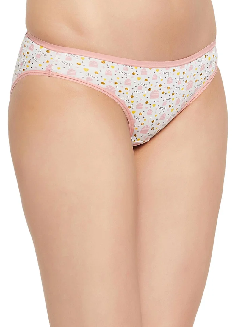 كلوفيا Clovia Low Waist Printed Bikini Panty in White - Cotton