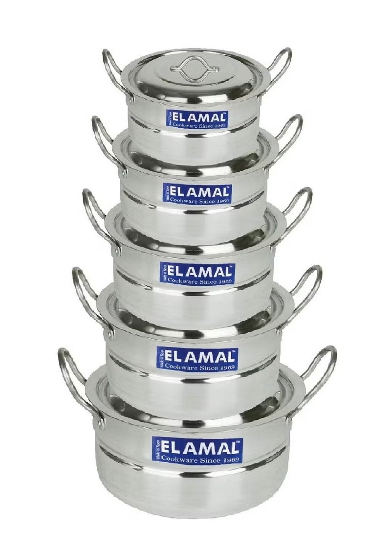 الأمل طقم قدور مكون من 5 حلل الالمنيوم بيدين صناعة مصرية مقاس 16 / 18 / 20 / 22 / 24 - Image 1