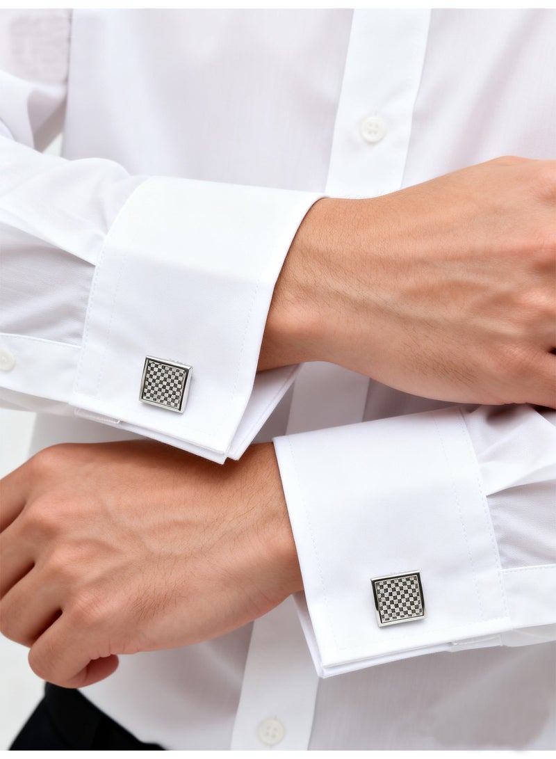DB Innov. Cufflinks, Square Arc-Shaped Carbon Fiber Pattern Cufflinks, 2 PCS in One Set Copper Material Jewelry Specially Design for Men's Shirt Wedding Business Gift with Delicate Package Box. - Image 2