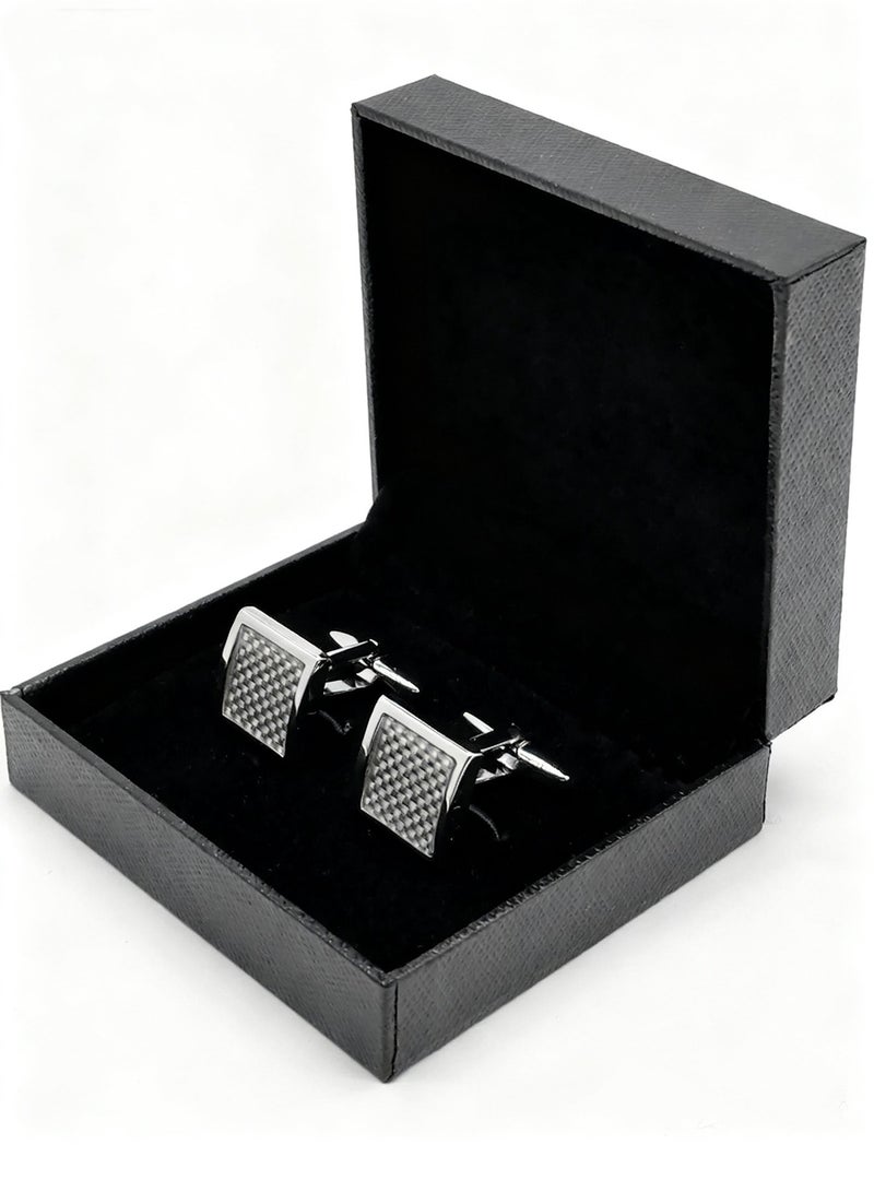 DB Innov. Cufflinks, Square Arc-Shaped Carbon Fiber Pattern Cufflinks, 2 PCS in One Set Copper Material Jewelry Specially Design for Men's Shirt Wedding Business Gift with Delicate Package Box. - Image 5