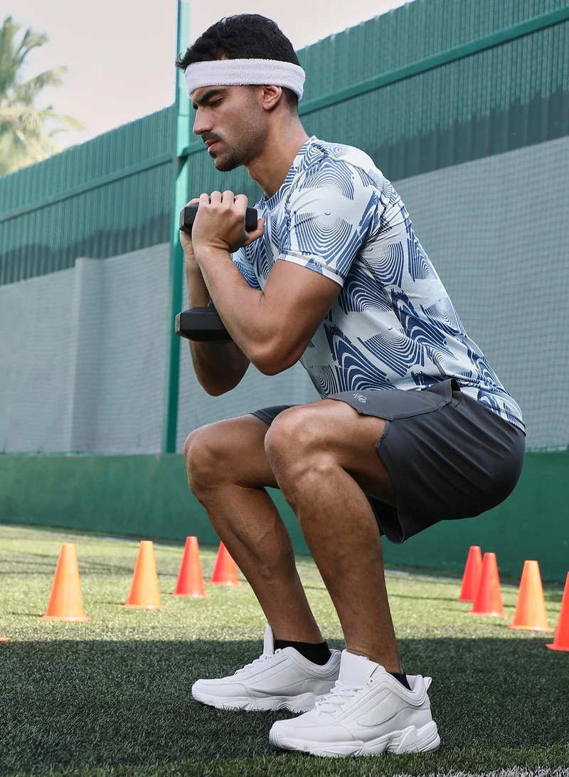 Campus Sutra Men's Cream White & Aegean Blue Fade-Imrint Activewear T-Shirt