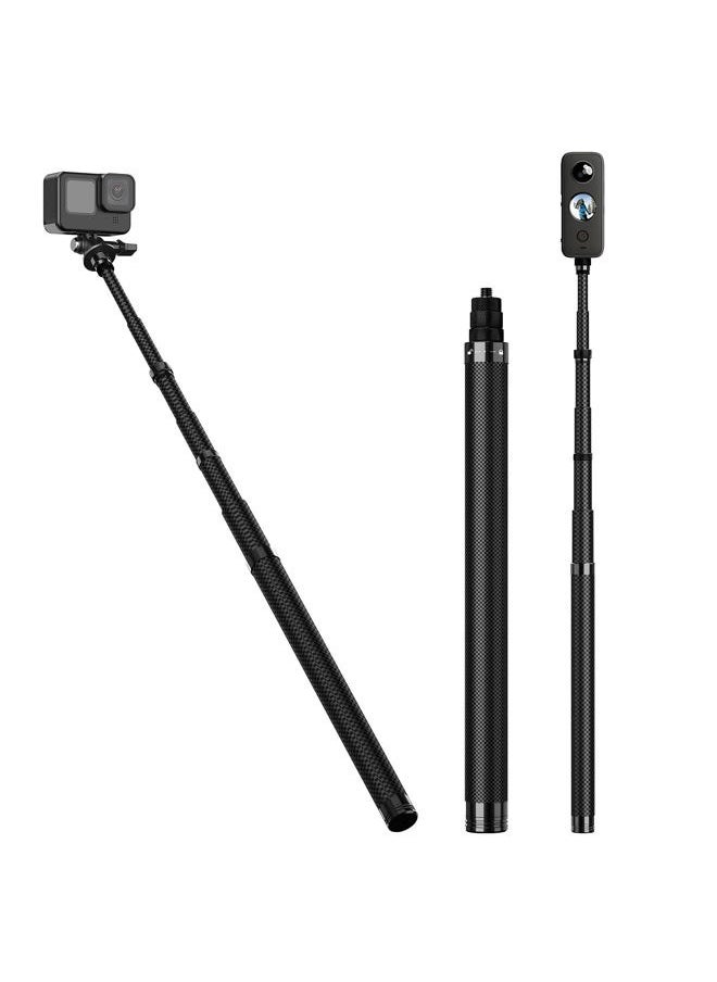 Adaptom Selfie Stick for GoPro Insta360(116cm/45), Carbon Fiber Waterproof Extension Pole Mount for GoPro Max 13 12 11 10 9 8 7 6 Insta 360 X2 X3 GO3 Ace Pro DJI Action 4 5 Pocket 3 Bike Motorcycle Accessory  - Image 1