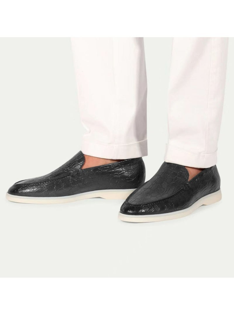 Loquat Men's Classic Loafers Slip-On Shoes Lightweight And Breathable With Rubber Sole Stylish Loafers Crocodile Pattern Black 