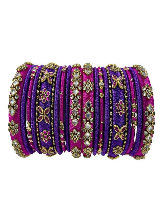 Yaalz Silk Thread Premium Kundan Embellished Heavy Designer Bridal Bangles Set for Girls and Women for Festival, Traditional, Birthday, Everyday Office-casual wear in Yellow_Pink_Green Colors - Image 1