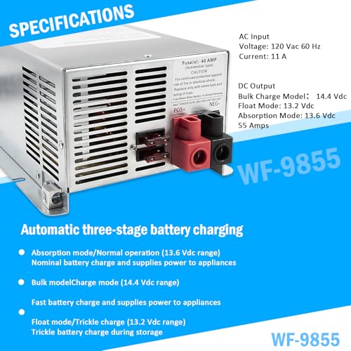 USSKYBOY WF-9855 55 Amp Deck Mount Charger/Converter with Lithium-Ion Switch Replacement for RV Trailer Camper 9800 Series - Image 3
