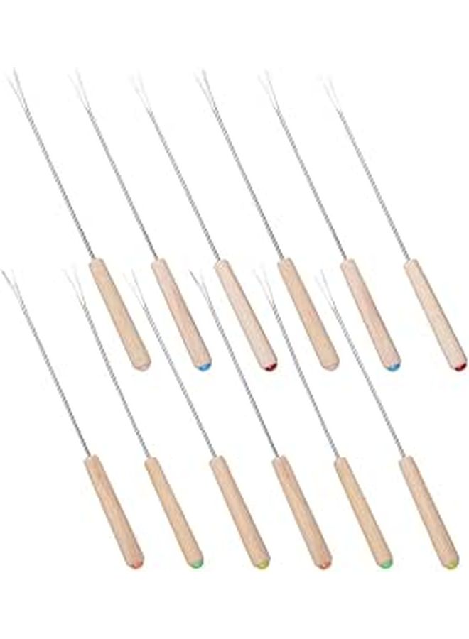 12Pcs Stainless Steel Fondue Forks Set Wooden Handles Heat Resistant Color Coded Skewers - Image 1