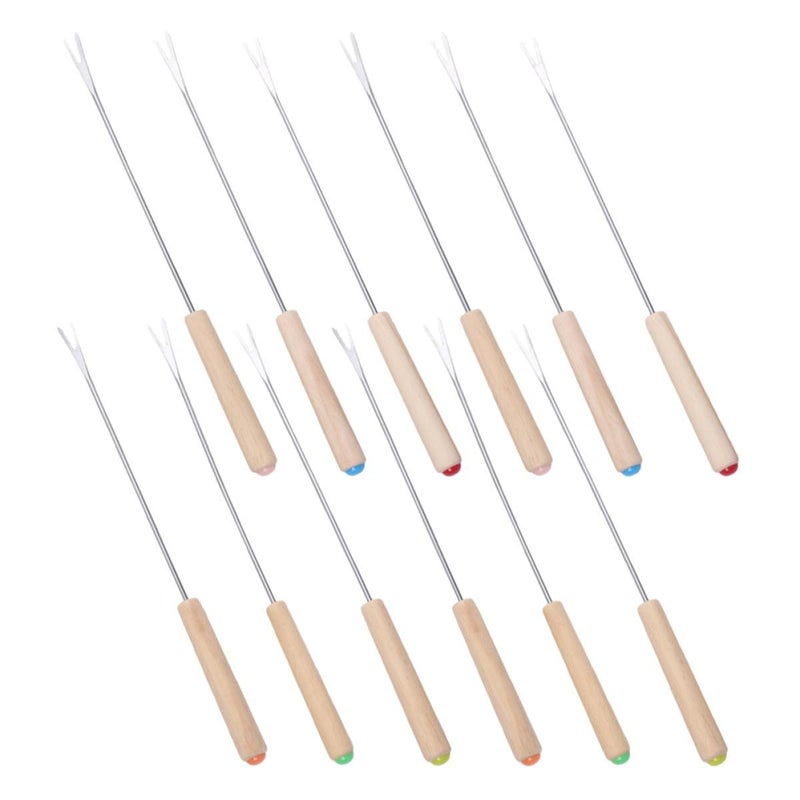 12Pcs Stainless Steel Fondue Forks Set Wooden Handles Heat Resistant Color Coded Skewers - Image 2