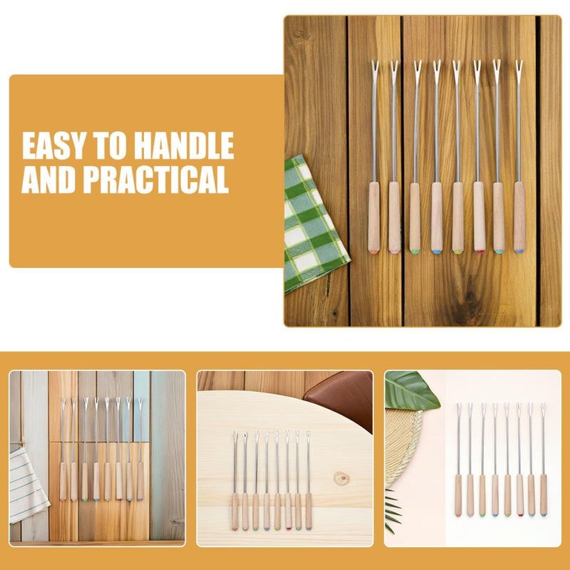 12Pcs Stainless Steel Fondue Forks Set Wooden Handles Heat Resistant Color Coded Skewers - Image 4