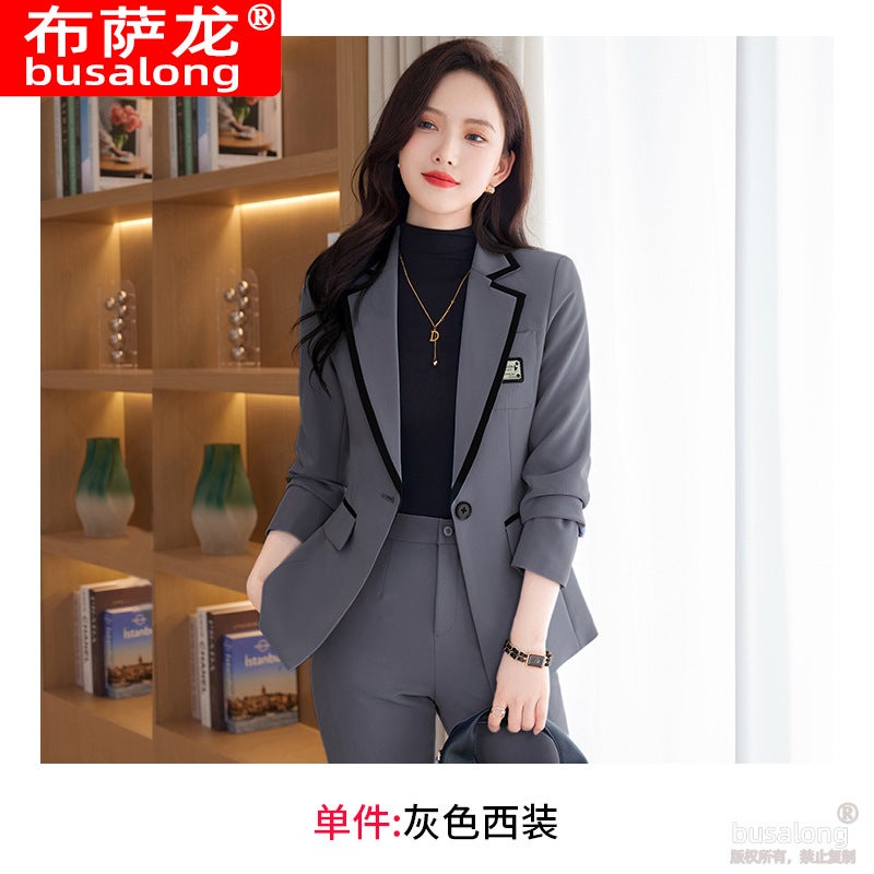 Autumn and Winter Long Sleeve Business Suit suit Temperament Fashion Dress Suit Jacket Business Manager Work Clothes Women gray suit