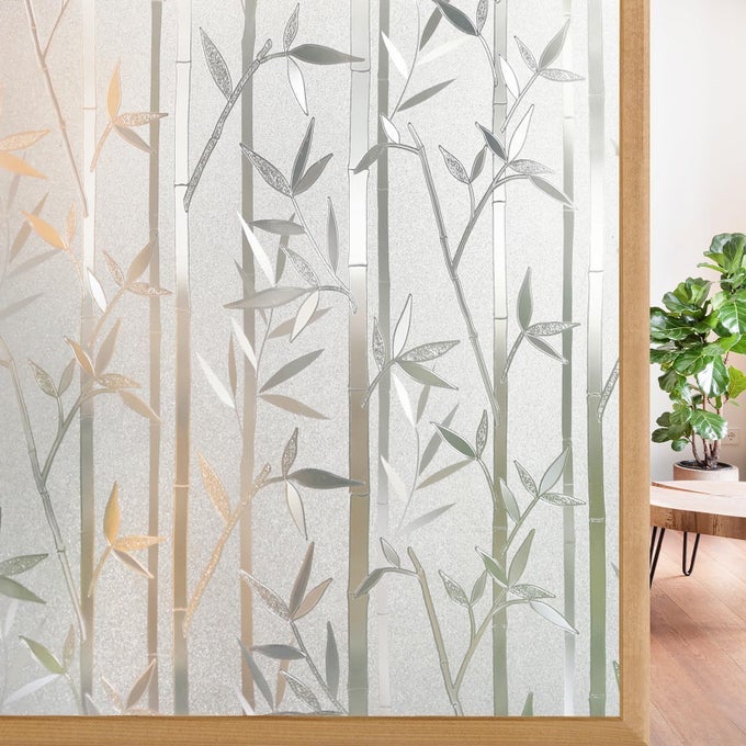 WINDOW PRIVACY FILM FROSTED BAMBOO PATTERN REMOVABLE UV BLOCKING STAINED GLASS DECALS COVERING DECORATIVE WINDOW CLING FOR HOME 236 IN X 65 FEET REGULAR