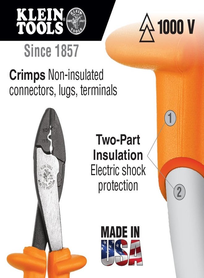 Klein Tools 1005-INS Insulated Cutting / Crimping Tool, Made in USA, Cutter / Crimper for 10 to 22 AWG Wire with Wire Cutter in Nose, 1000-Volt Rating - Image 2