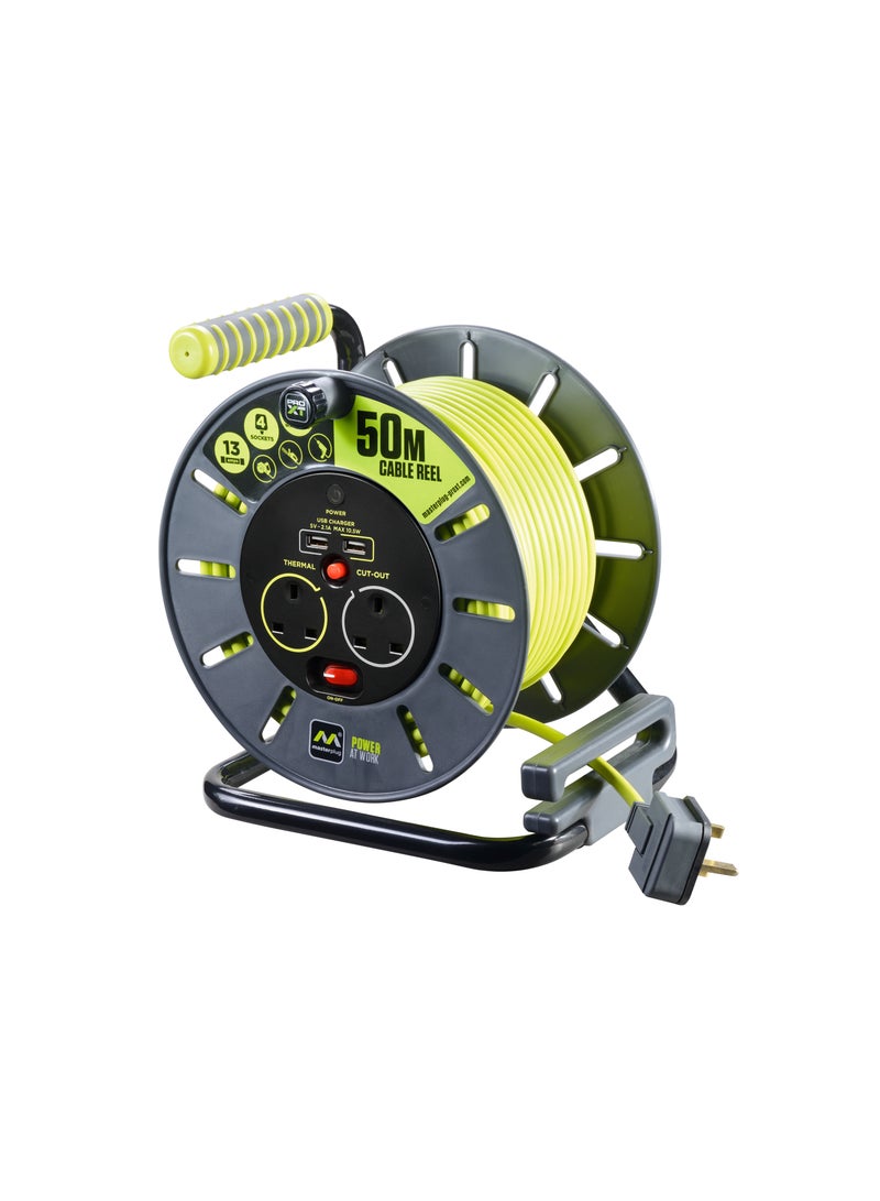 ماستربلاج بكرة كابل ماستربلج برو إكس تي بطول 50 مترًا، منفذان، منفذا يو إس بي 13 أمبير، حماية من زيادة التيار، قاطع حراري، OLU50132USL - Image 3