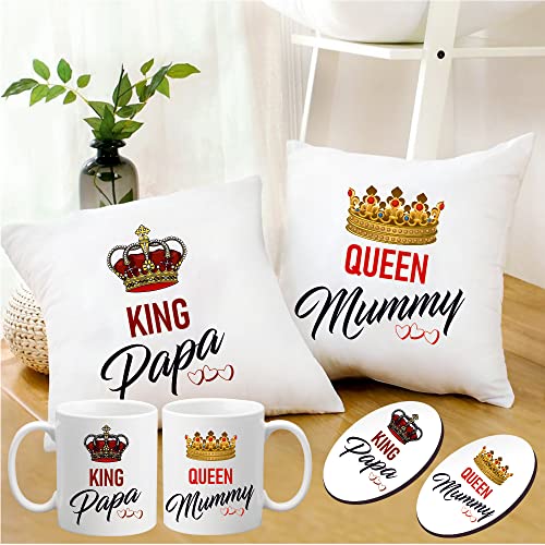 PICRAZEE "King Papa Queen Mummy for Mummy Papa|Parents | Mother Father (2pc12”x12” Satin Cushion with Filler, 2pcCoffee Mug&2pc Fridge Magnet) - Image 1