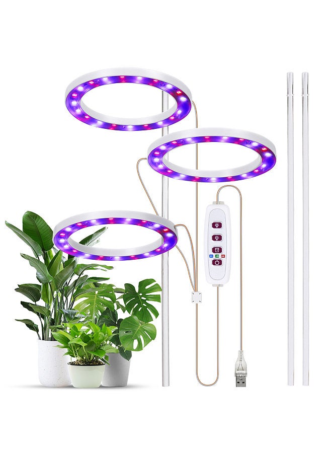 Generic Grow Lights for Indoor Plants 3 Heads 4.8W 50.48lm 30+30LED USB Powered Grow Light 8H/12H/16H Timer 5 Dimmable Brightness Plant Growing Lamps for Succulents / Mini Bonsai / Small Plants  - Image 1