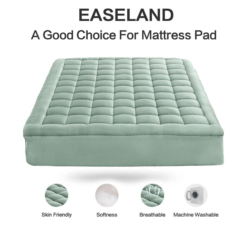 EASELAND غطاء مرتبة إيزلاند توين XL مع وسادة علوية، غطاء مرتبة مبطن، واقي مرتبة مناسب، عمق إضافي 8-21 بوصة، غطاء مرتبة تبريد (39x80 بوصة، أزرق باهت) - Image 2