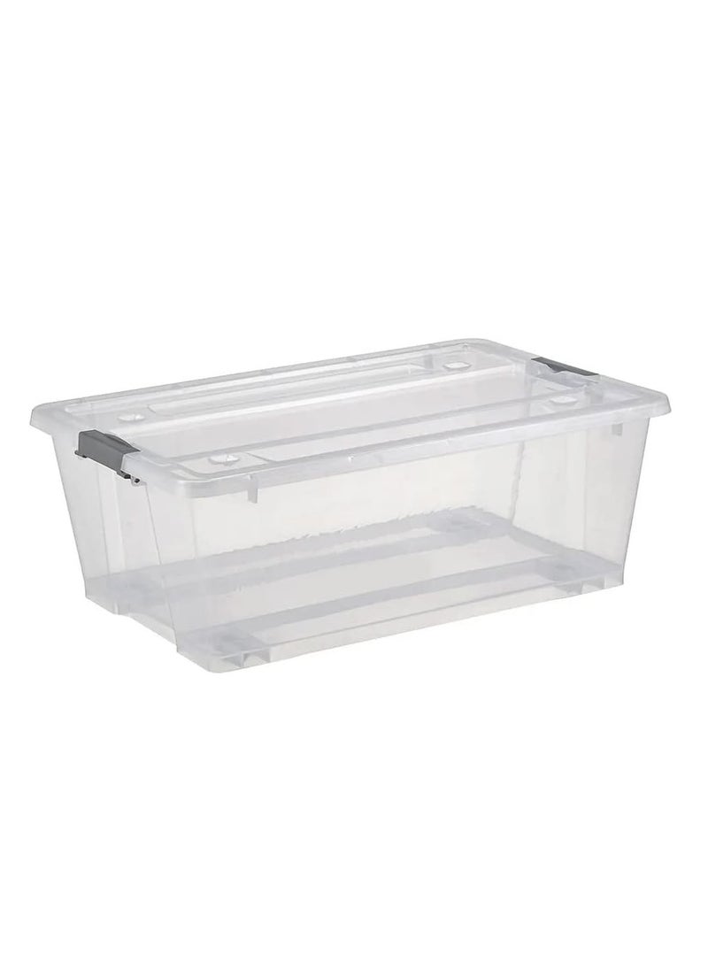 Premify - 30L Storage Box With Lid & Wheels  Slim Under Bed Plastic Organizer  3pcs Stackable Transparent Boxes for Storing Clothes, Toys, Shoes, Tools, Medicine, Office Supplies - Image 1