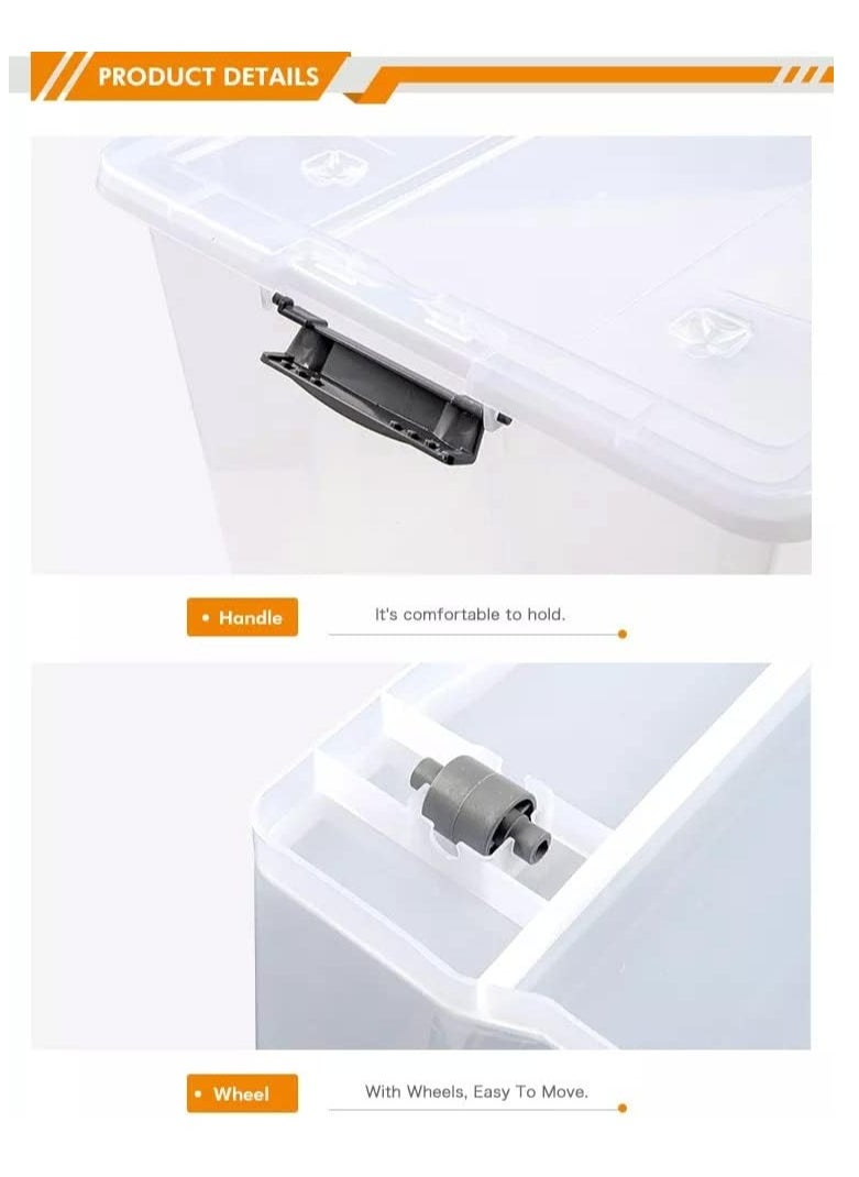 Premify - 30L Storage Box With Lid & Wheels  Slim Under Bed Plastic Organizer  3pcs Stackable Transparent Boxes for Storing Clothes, Toys, Shoes, Tools, Medicine, Office Supplies - Image 1