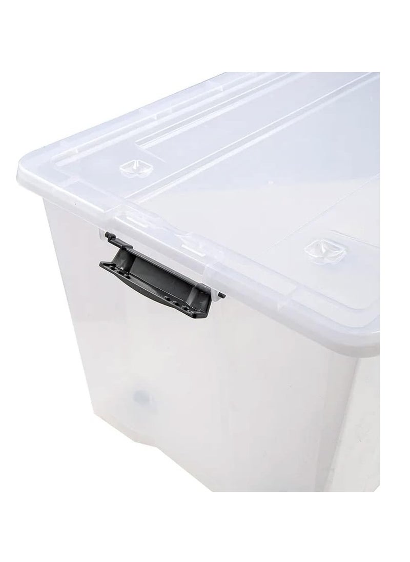 Premify - 30L Storage Box With Lid & Wheels  Slim Under Bed Plastic Organizer  3pcs Stackable Transparent Boxes for Storing Clothes, Toys, Shoes, Tools, Medicine, Office Supplies - Image 1