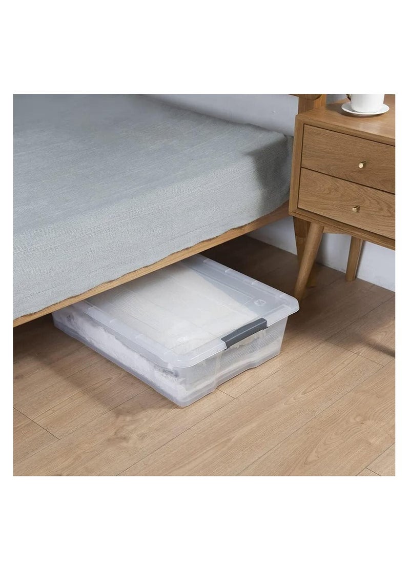 Premify - 30L Storage Box With Lid & Wheels  Slim Under Bed Plastic Organizer  3pcs Stackable Transparent Boxes for Storing Clothes, Toys, Shoes, Tools, Medicine, Office Supplies - Image 1
