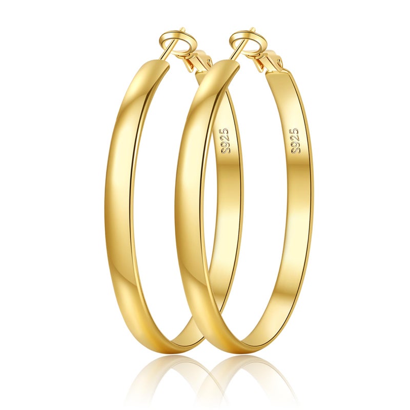 EXGOX 5mm Wide Gold Hoop Earrings for Women, Sterling Silver Large Hypoallergenic Lightweight 14K Real Gold Plated Big Hoops - Image 1