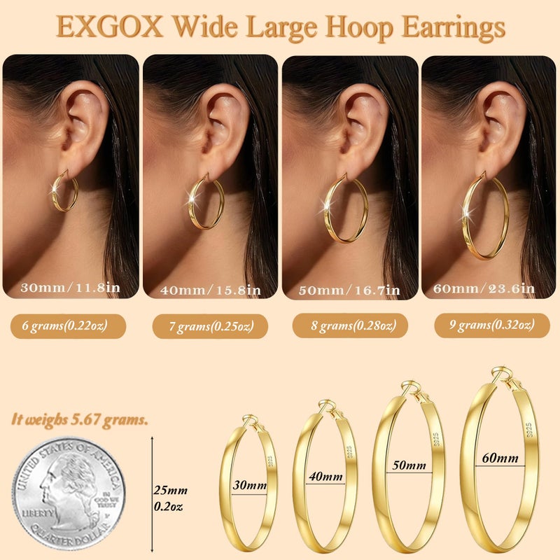 EXGOX 5mm Wide Gold Hoop Earrings for Women, Sterling Silver Large Hypoallergenic Lightweight 14K Real Gold Plated Big Hoops - Image 4