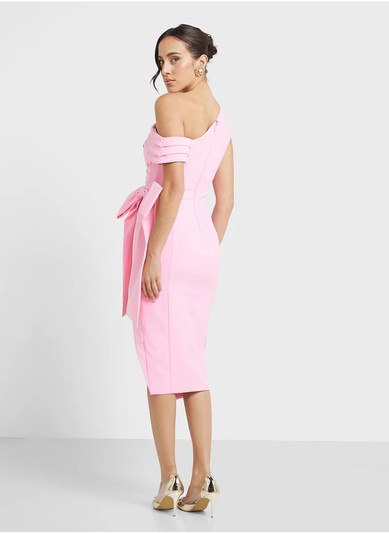 lavish alice One Shoulder Pleated Midi Dress