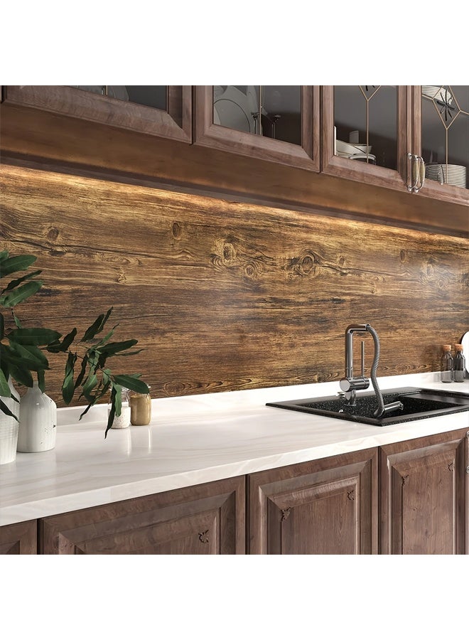 زيمي ورق حائط ذاتي اللصق بتصميم عتيق من الخشب، قطعة واحدة - سهل التقشير واللصق، مقاوم للماء وقابل للإزالة، مناسب للأجهزة مثل الثلاجات ومكبرات الصوت والخزائن وغيرها - مثالي للمطبخ وديكور المنزل (40*500 سم) - Image 3