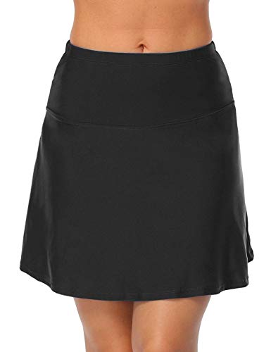 Hilor Women's High Waisted Swim Skirt Bottoms Athletic Swimsuits Tankini Skirts with Panty Black 8 - Image 2